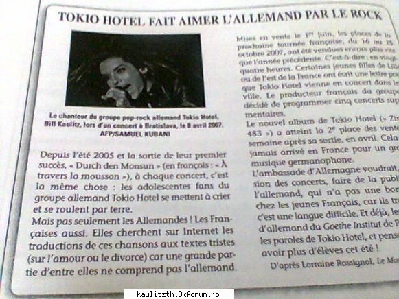 Tokio Hotel in examenul DELF - Un articol din 'Le Monde' (ziar frantuzesc) - → Ştiri