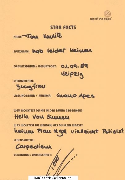 Tom's handwriting(analiza grafologica) - P�я�зlαїη Đ�ℓℓ - → Tom Kaulitz